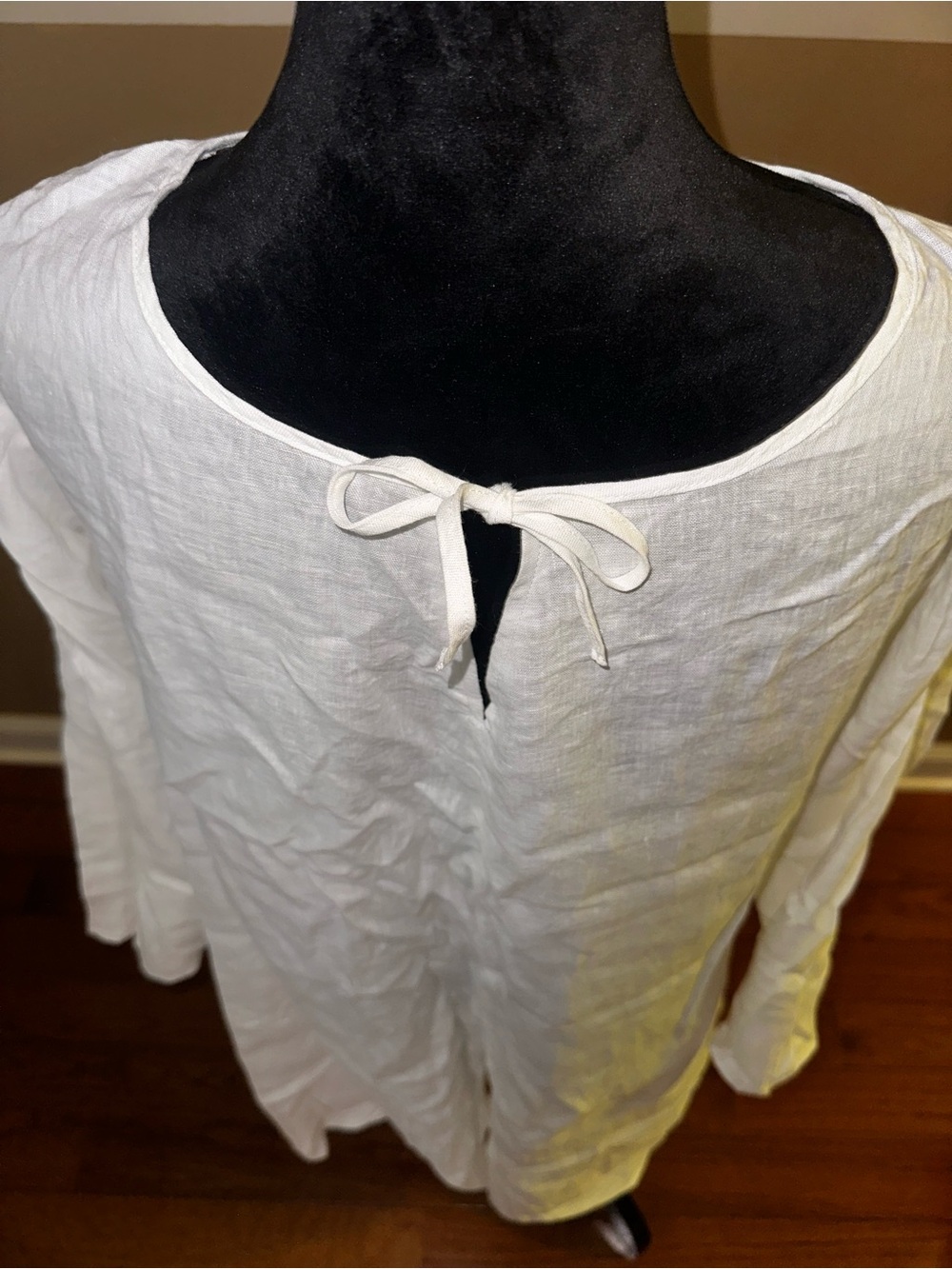 White Linen Tie-Back Long Sleeve Women's dress